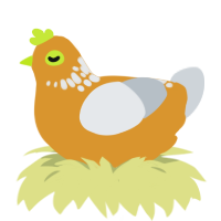 A orange and mist chicken with a neck-speckle pattern