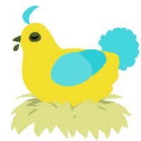 A yellow and aqua chicken