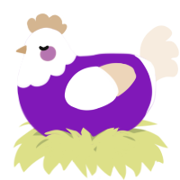A violet and cream chicken with a head pattern