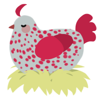 A silver and crimson chicken with a speckle pattern