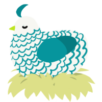 A white and teal chicken with a lace pattern