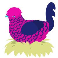 A fuchsia and navy chicken with a lace pattern