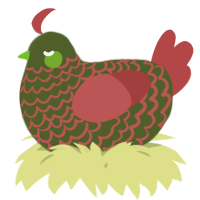 A olive and red chicken with a lace pattern