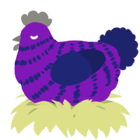 A violet and navy chicken with a bar pattern