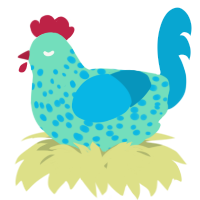 A mint and cerulean chicken with a speckle pattern