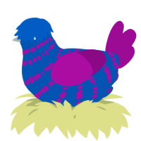 A ultramarine and plum chicken with a bar pattern