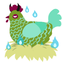 Living Dead Chick, a chartreuse and mint chicken with a lace pattern