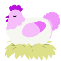 A white and lavender chicken with a head pattern