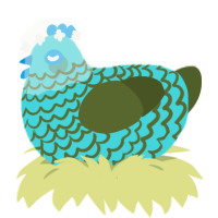 Mildew, a aqua and olive chicken with a lace pattern