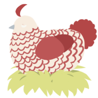 A cream and red chicken with a lace pattern