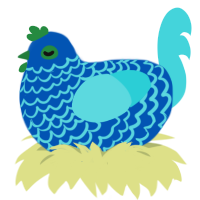 A ultramarine and aqua chicken with a lace pattern