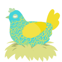 tempo, a aqua and yellow chicken with a double-lace pattern