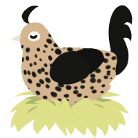 vanilla bean, a beige and black chicken with a speckle pattern