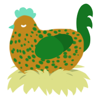 A ochre and leaf chicken with a speckle pattern