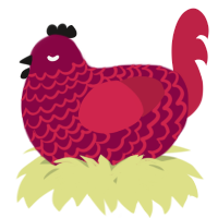 A maroon and crimson chicken with a lace pattern