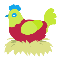 A crimson and lime chicken with a head pattern