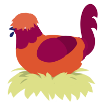 cheeto, a vermilion and maroon chicken with a head pattern