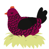 A maroon and black chicken with a lace pattern
