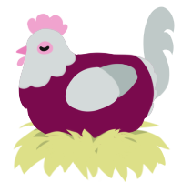 A wine and silver chicken with a head pattern