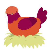 A vermilion and maroon chicken with a head pattern