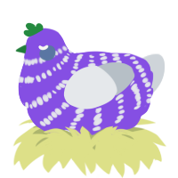A blurple and mist chicken with a bar pattern
