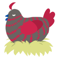 Dark NES, a grey and crimson chicken with a bar pattern