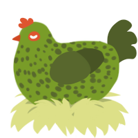 A chartreuse and olive chicken with a speckle pattern