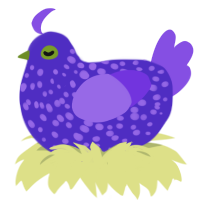 A indigo and blurple chicken with a speckle pattern