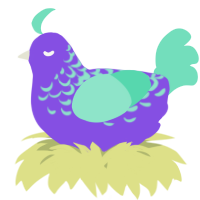 A blurple and mint chicken with a half-lace pattern