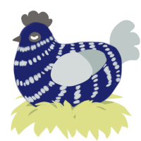 A navy and silver chicken with a bar pattern