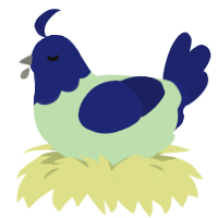 A gluppy and navy chicken with a head pattern