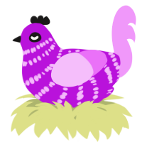 A amethyst and lavender chicken with a bar pattern