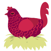 A maroon and crimson chicken with a lace pattern