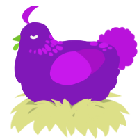 A violet and amethyst chicken with a neck-speckle pattern