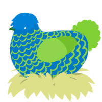 A sapphire and grass chicken with a lace pattern