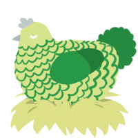 A lemon and viridian chicken with a lace pattern