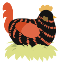 A black and vermilion chicken with a bar pattern
