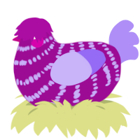 burnt rice, a plum and lilac chicken with a bar pattern