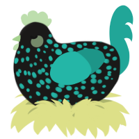 A sable and turquoise chicken with a speckle pattern