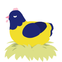Ikea, a yellow and navy chicken with a head pattern