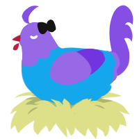A sky and blurple chicken with a head pattern