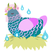 A teal and lavender chicken with a lace pattern