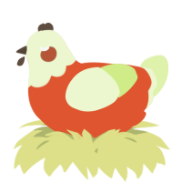A vermilion and apple chicken with a head pattern