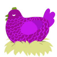 Grapes, a plum and amethyst chicken with a lace pattern