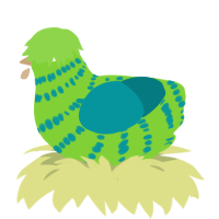 A grass and teal chicken with a bar pattern