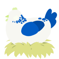 A white and ultramarine chicken with a neck-speckle pattern