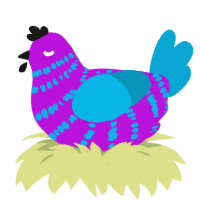 A amethyst and cerulean chicken with a bar pattern
