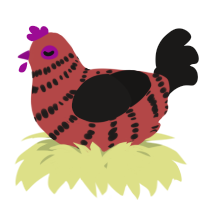 A red and sable chicken with a bar pattern