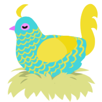 sunny water, a aqua and yellow chicken with a lace pattern