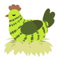 A lime and olive chicken with a bar pattern